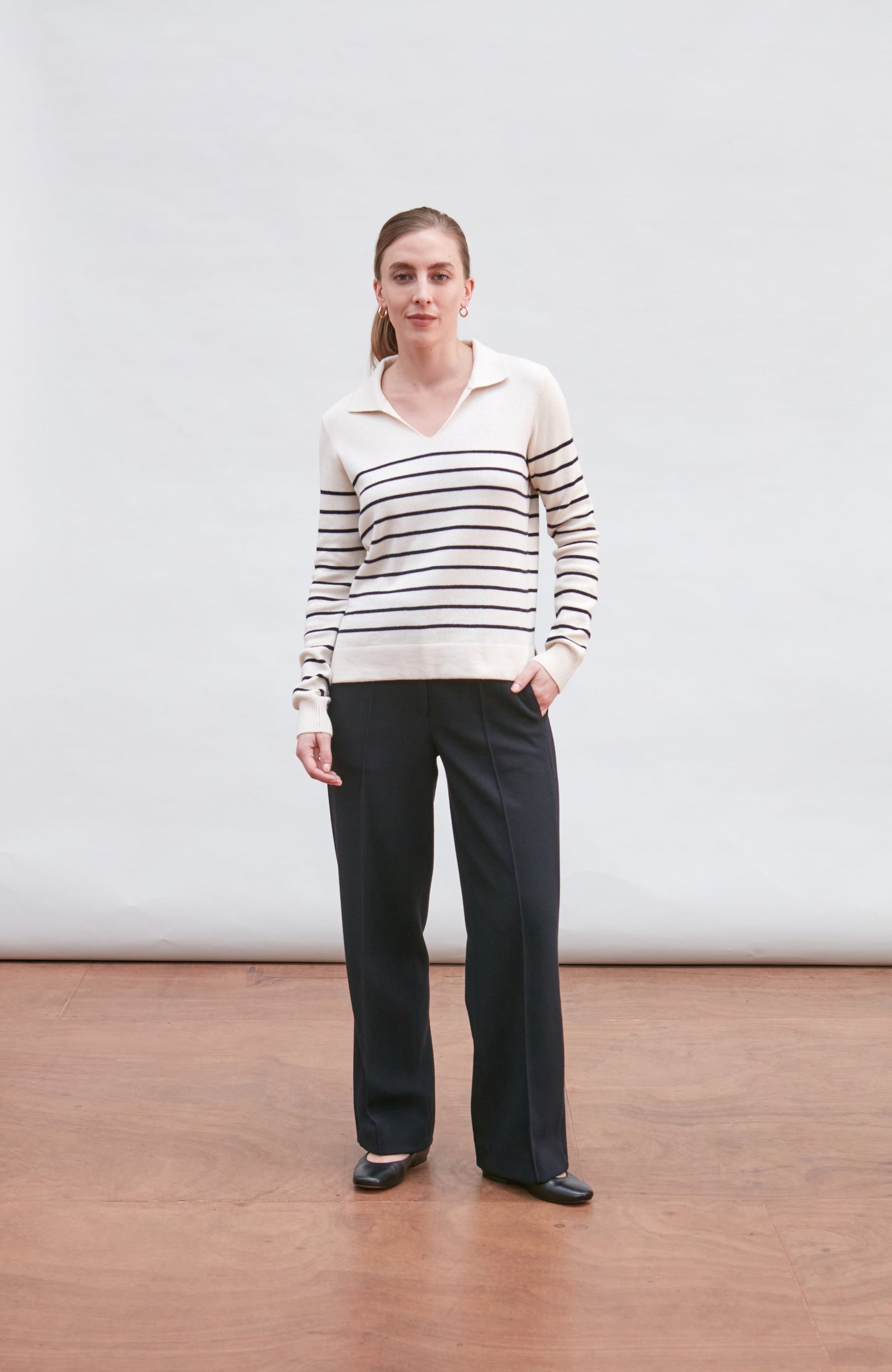 Womens Lightweight Cotton Open Collar Breton Top