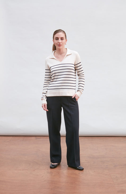 Womens Lightweight Cotton Open Collar Breton Top