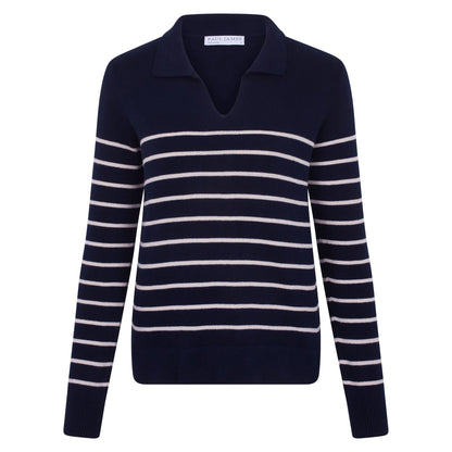 Womens Lightweight Cotton Open Collar Breton Top
