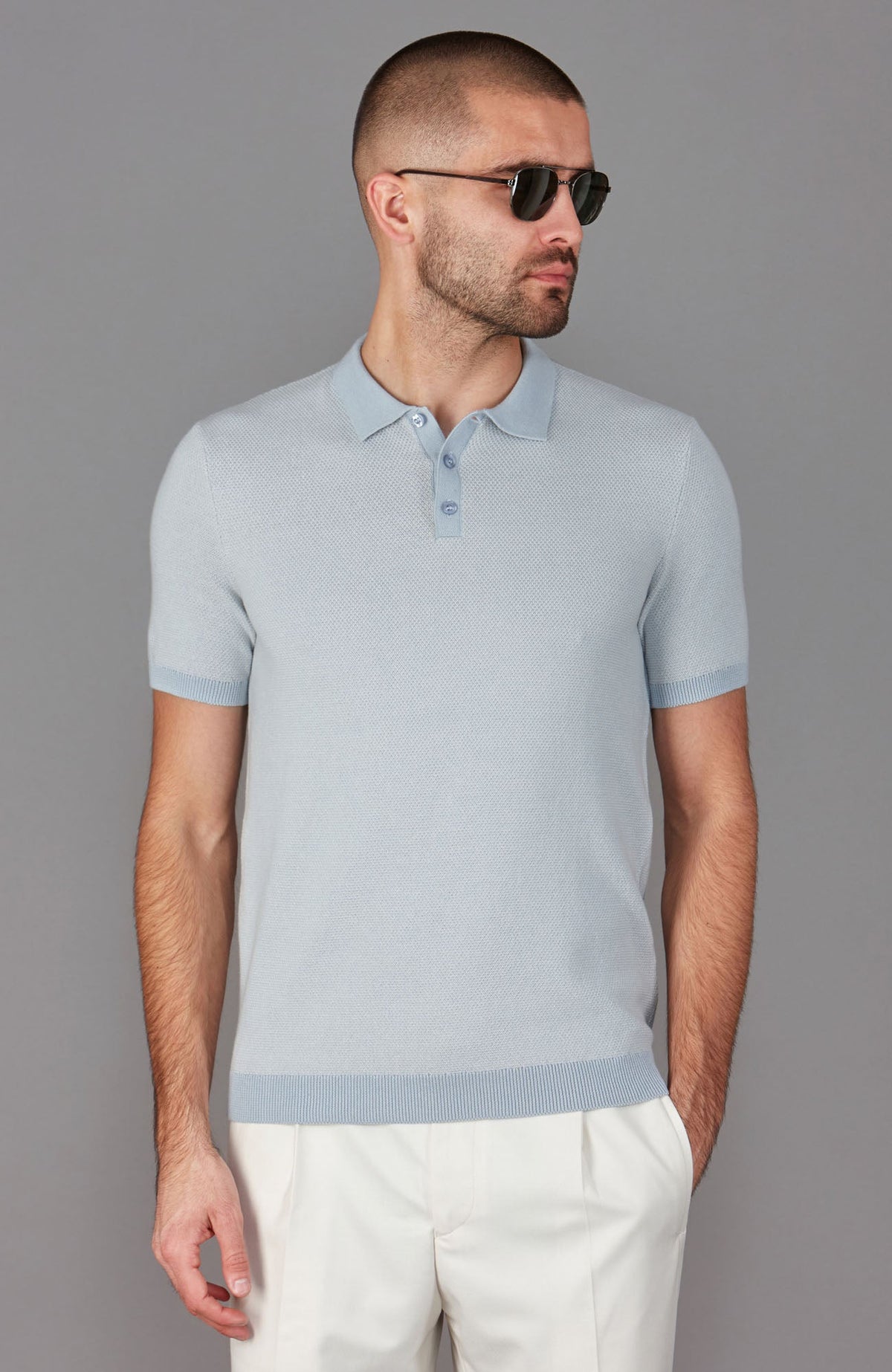 Mens Lightweight Cotton Textured Polo Shirt