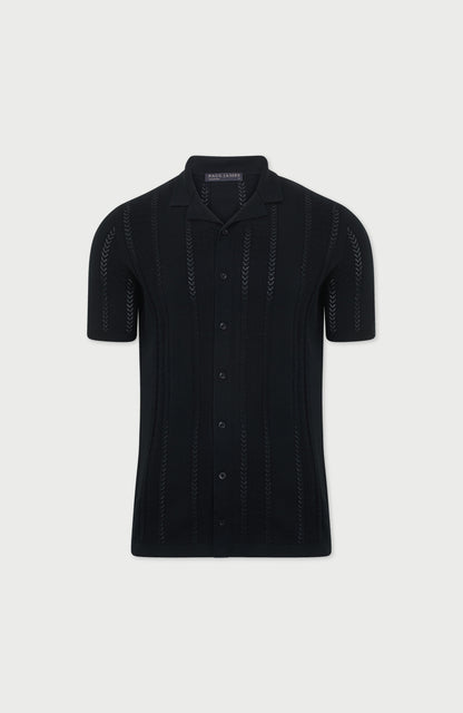 Mens Ultra Fine Cotton Open Knit Cuban Collar Shirt