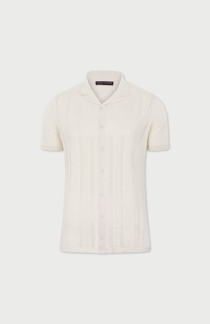 Mens Ultra Fine Cotton Open Knit Cuban Collar Shirt