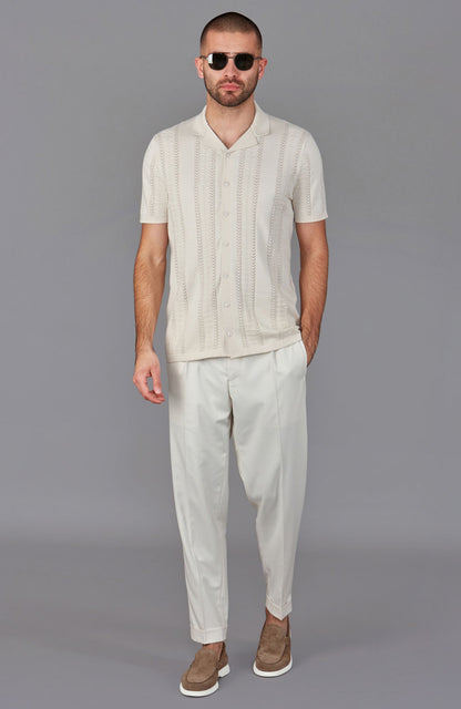 Mens Ultra Fine Cotton Open Knit Cuban Collar Shirt