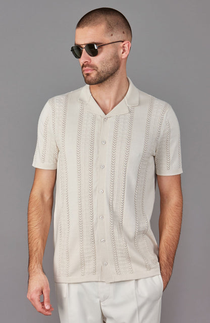 Mens Ultra Fine Cotton Open Knit Cuban Collar Shirt