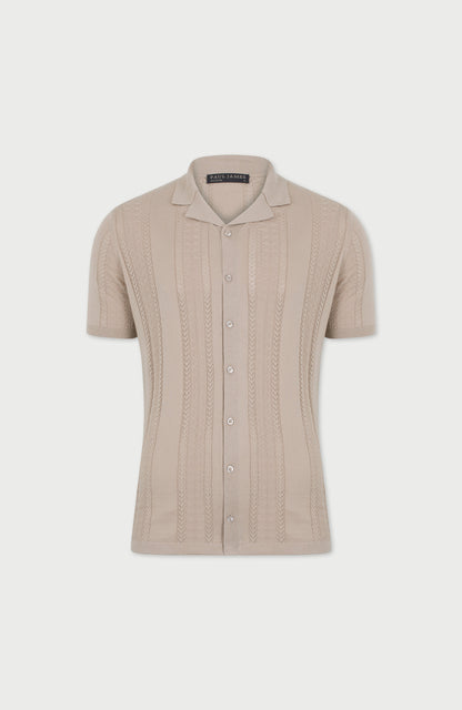 Mens Ultra Fine Cotton Open Knit Cuban Collar Shirt