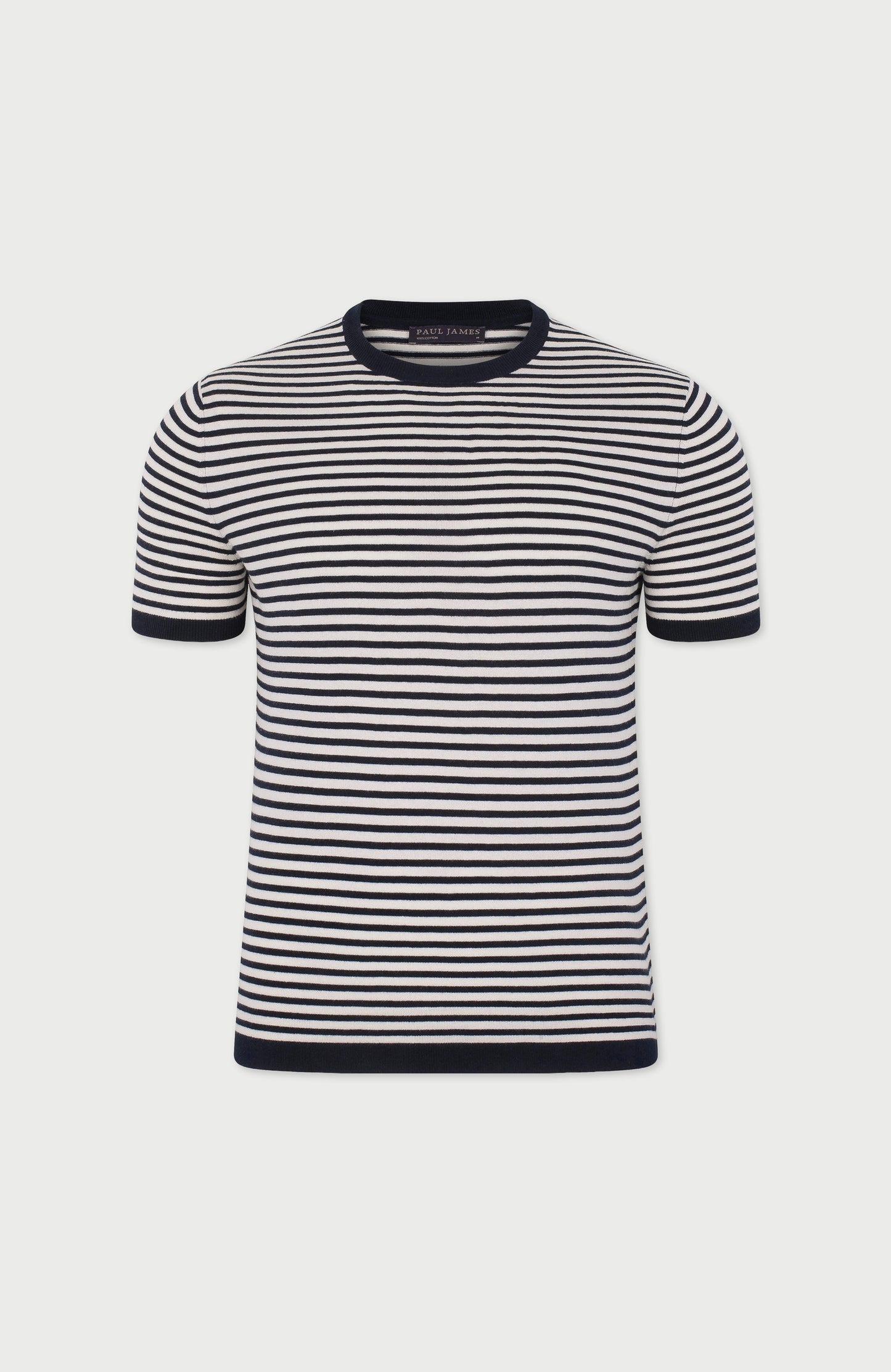 Mens Ultra Fine Cotton Knitted Narrow Breton Stripe T-Shirt