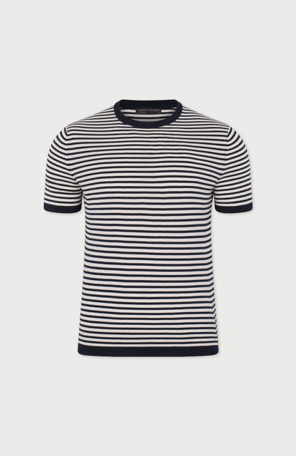 Mens Ultra Fine Cotton Knitted Narrow Breton Stripe T-Shirt