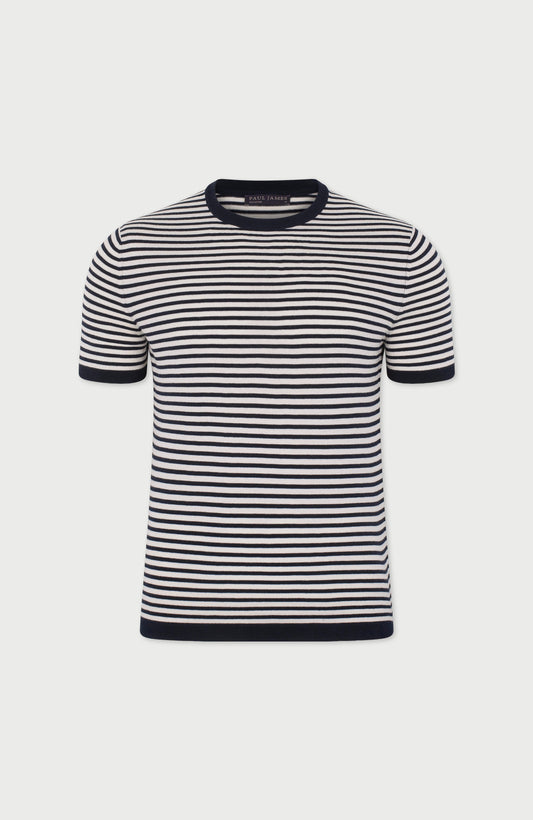 Mens Ultra Fine Cotton Knitted Narrow Breton Stripe T-Shirt