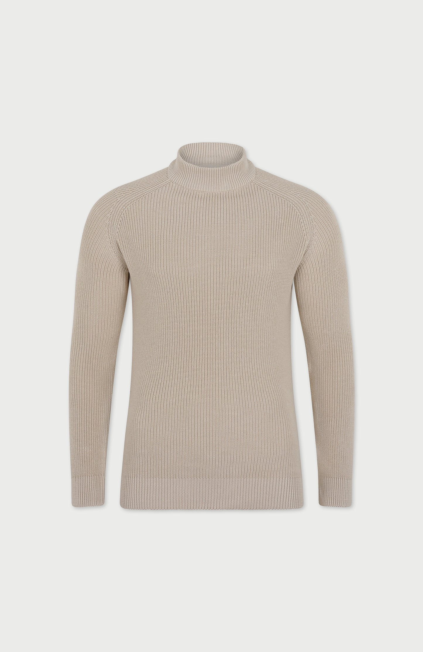 Mens Midweight Cotton Ribbed Mock Turtle Neck Jumper