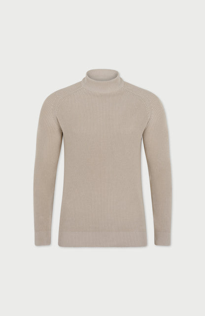 Mens Midweight Cotton Ribbed Mock Turtle Neck Jumper