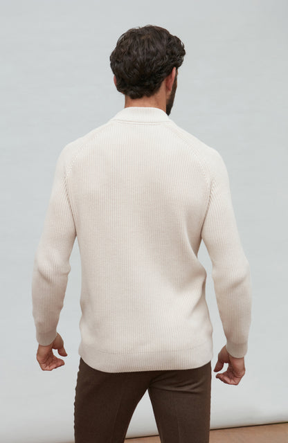 Mens Midweight Cotton Ribbed Mock Turtle Neck Jumper