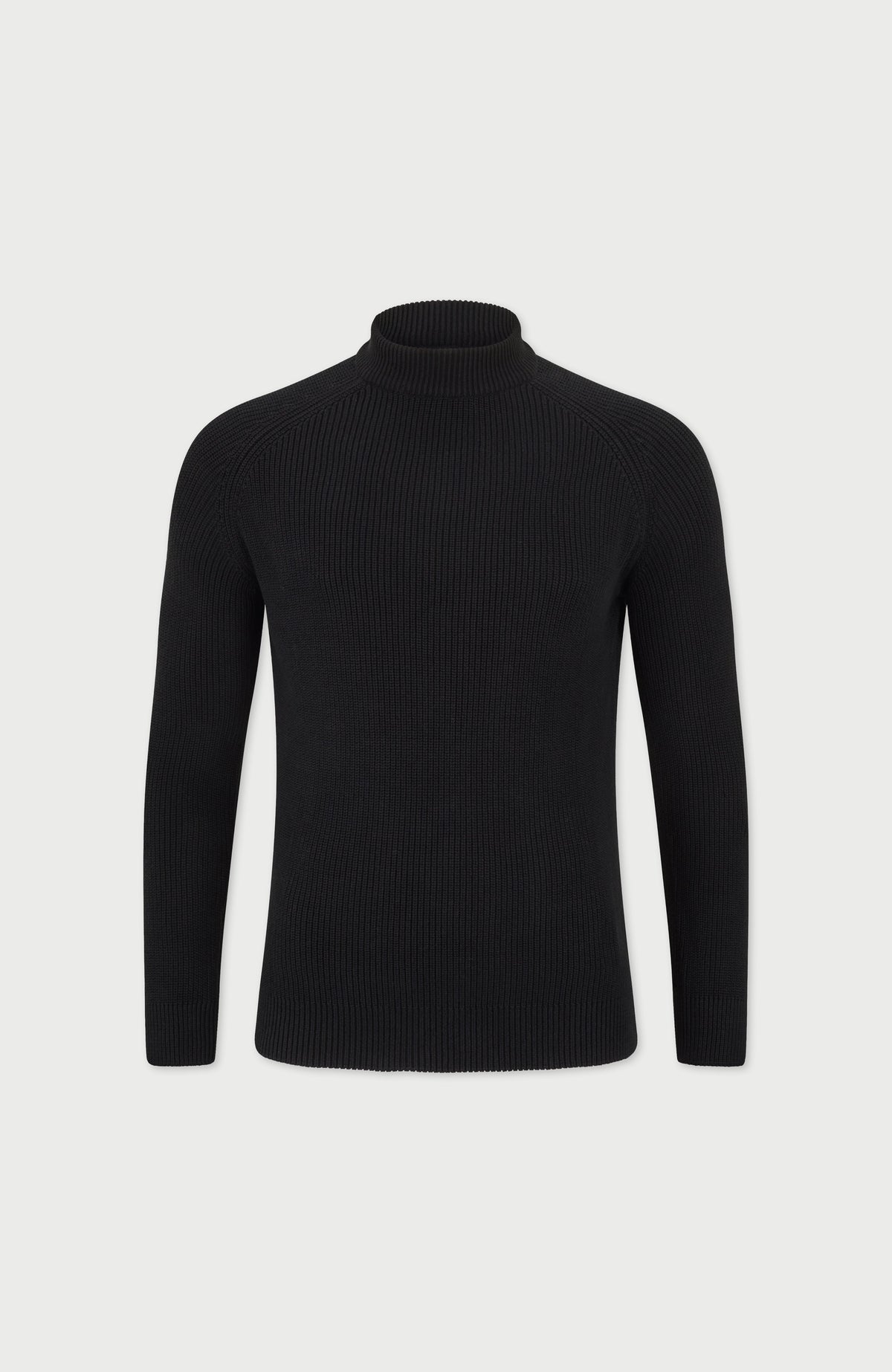 Mens Midweight Cotton Ribbed Mock Turtle Neck Jumper