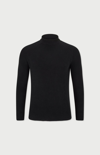 Mens Midweight Cotton Ribbed Mock Turtle Neck Jumper