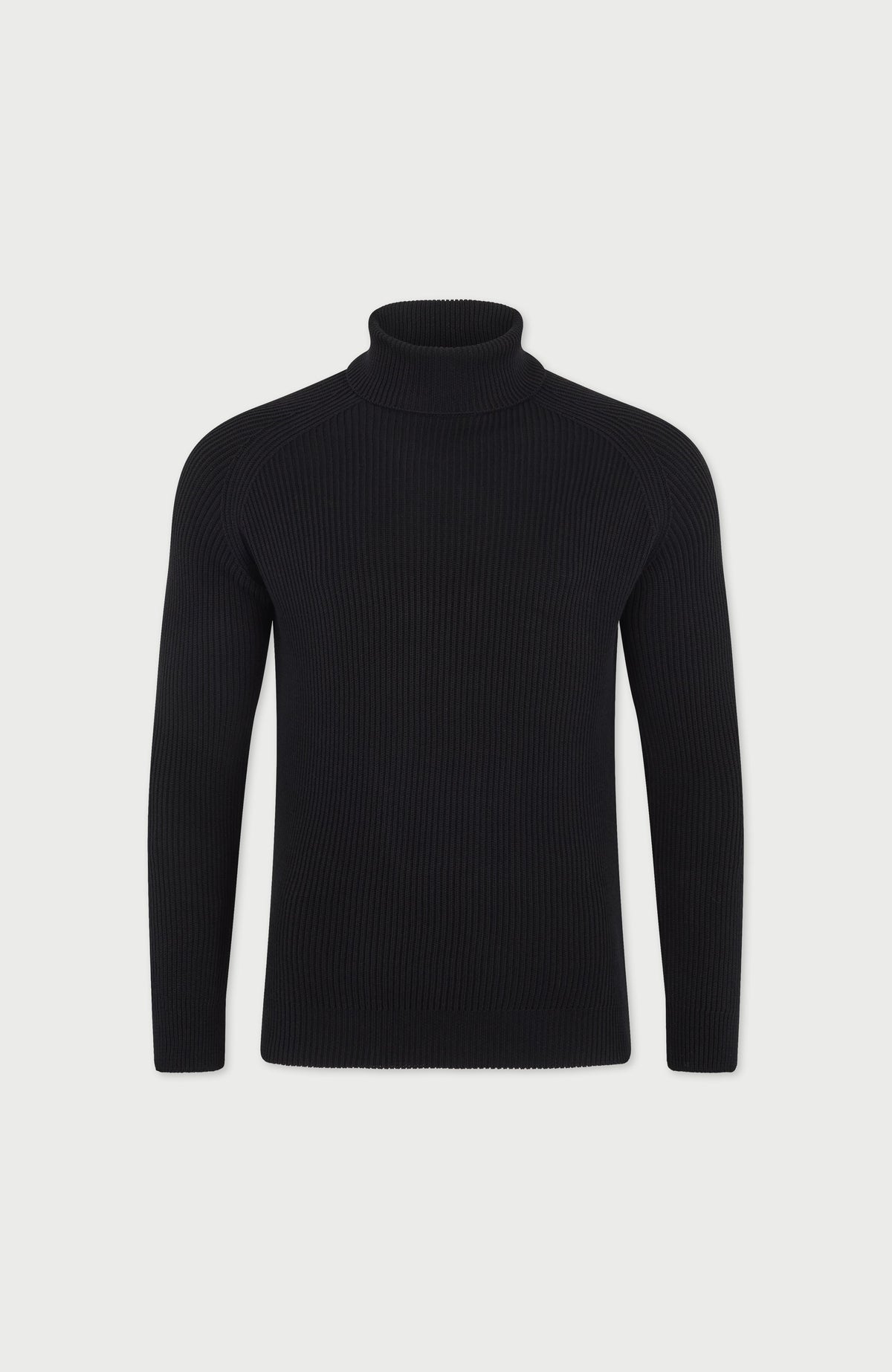 Mens Midweight Cotton Ribbed Roll Neck Jumper