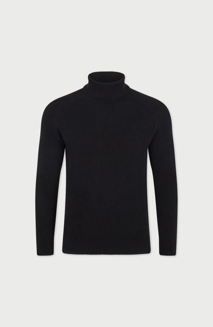 Mens Midweight Cotton Ribbed Roll Neck Jumper