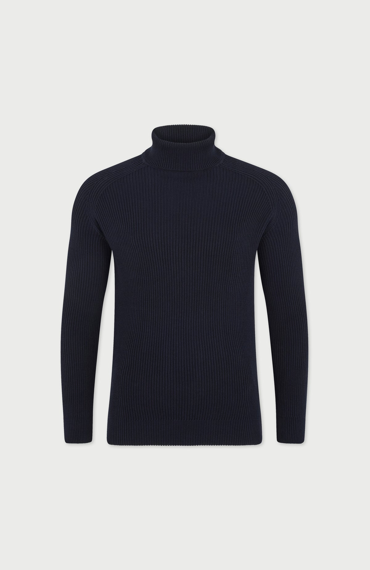 Mens Midweight Cotton Ribbed Roll Neck Jumper