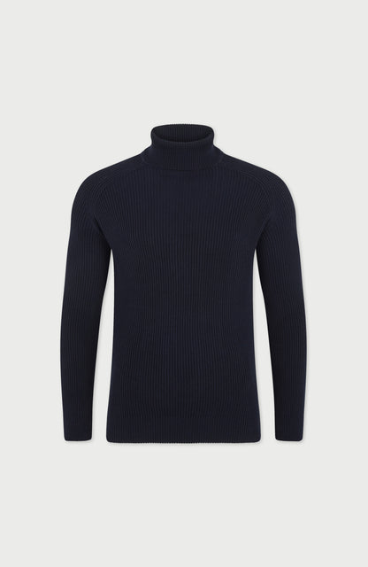 Mens Midweight Cotton Ribbed Roll Neck Jumper