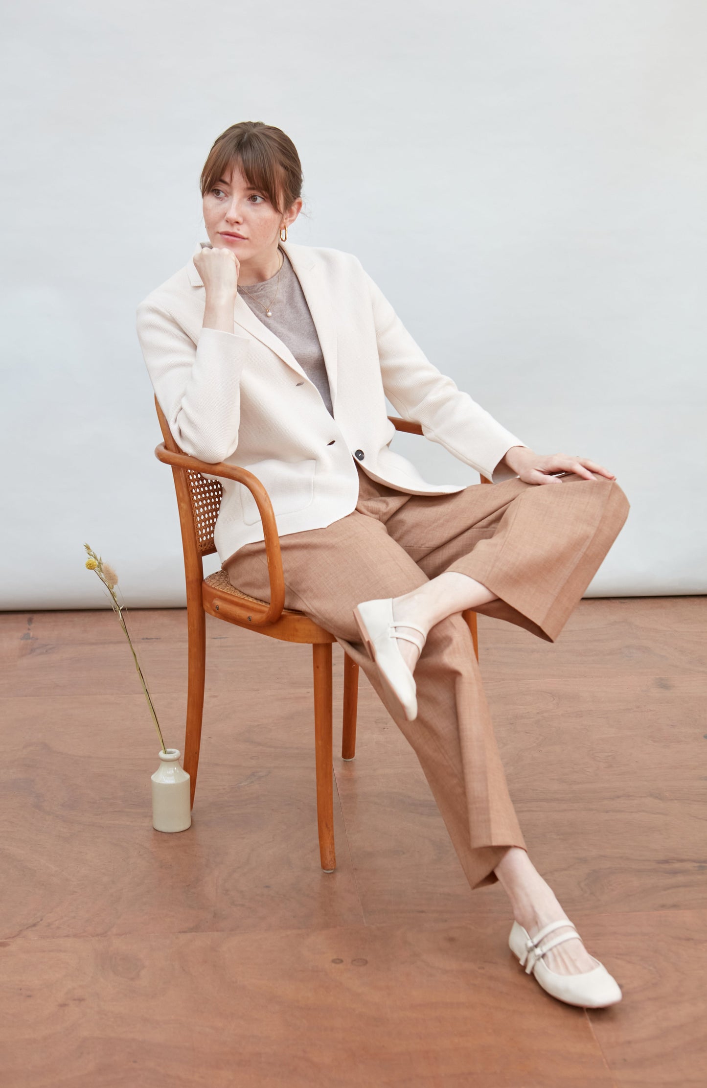 Womens Midweight Cotton Relaxed Fit Knitted Blazer
