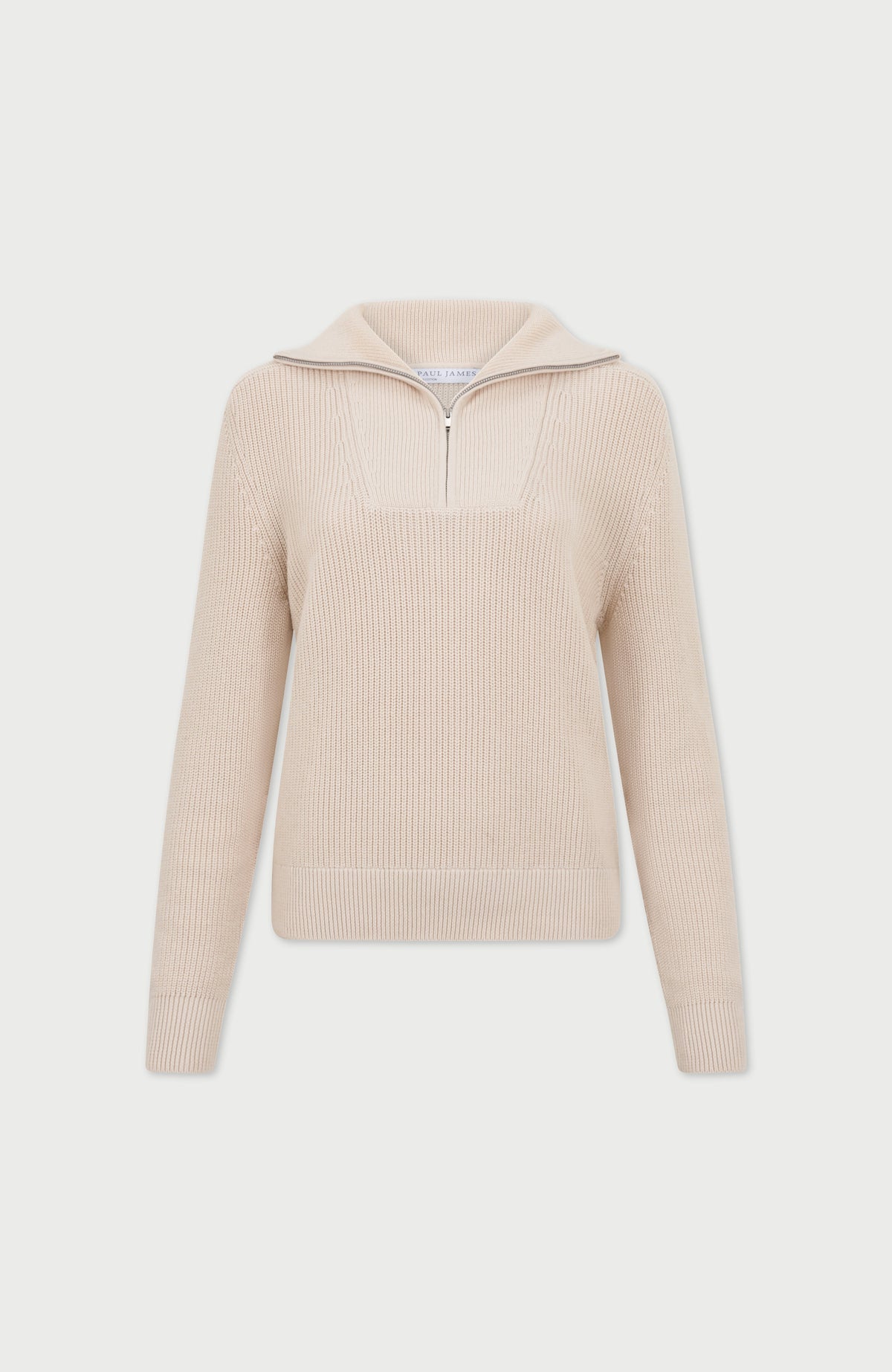 Womens Midweight Cotton Troyer Zip Neck Ribbed Jumper