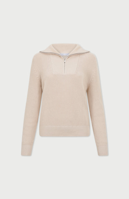 Womens Midweight Cotton Troyer Zip Neck Ribbed Jumper