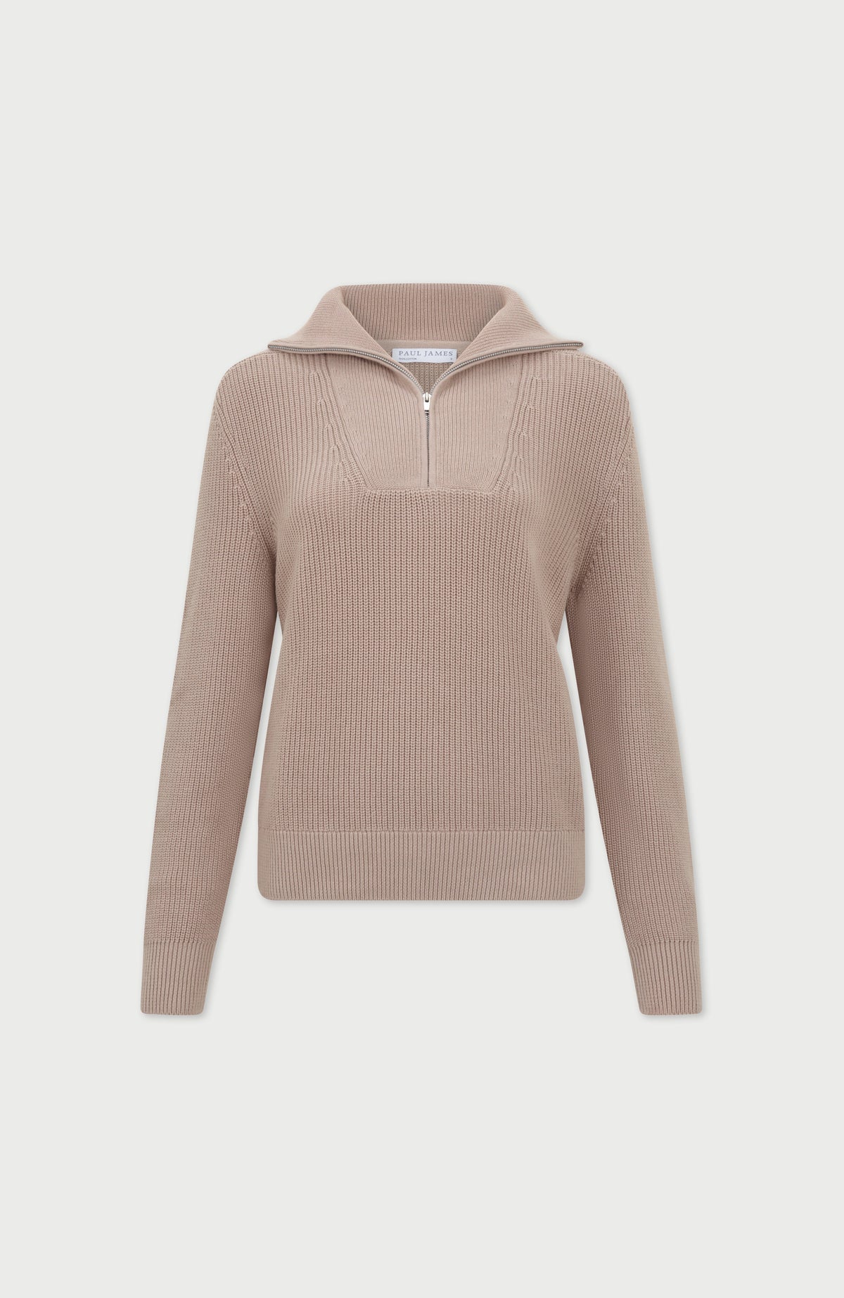 Womens Midweight Cotton Troyer Zip Neck Ribbed Jumper
