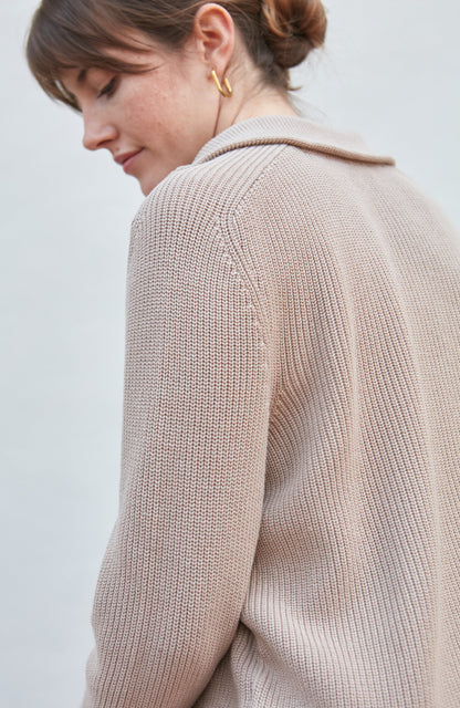 Womens Midweight Cotton Troyer Zip Neck Ribbed Jumper