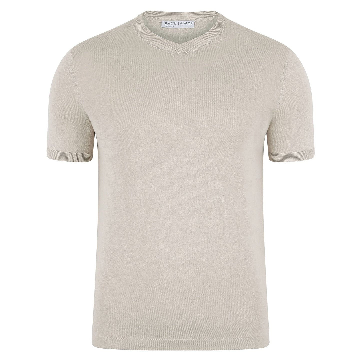 Mens Ultra Fine Cotton High V Neck Knitted T-Shirt