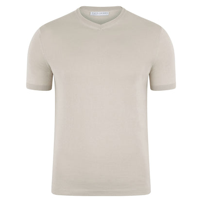 Mens Ultra Fine Cotton High V Neck Knitted T-Shirt