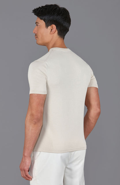 Mens Ultra Fine Cotton High V Neck Knitted T-Shirt