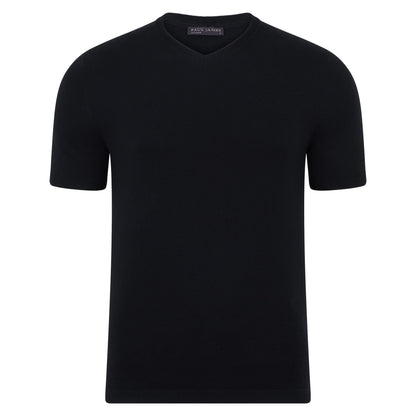 Mens Ultra Fine Cotton High V Neck Knitted T-Shirt