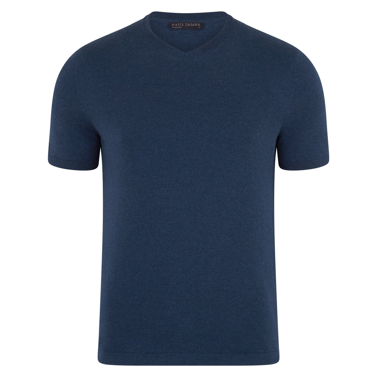 Mens Ultra Fine Cotton High V Neck Knitted T-Shirt