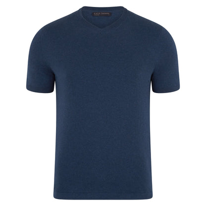 Mens Ultra Fine Cotton High V Neck Knitted T-Shirt