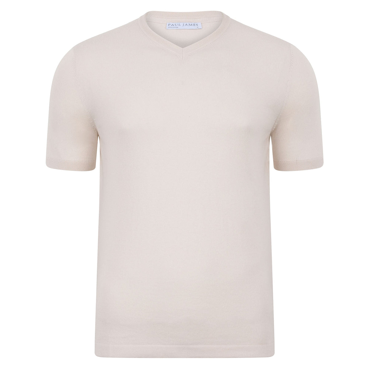 Mens Ultra Fine Cotton High V Neck Knitted T-Shirt