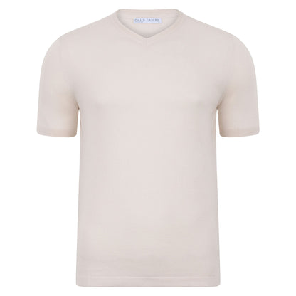 Mens Ultra Fine Cotton High V Neck Knitted T-Shirt