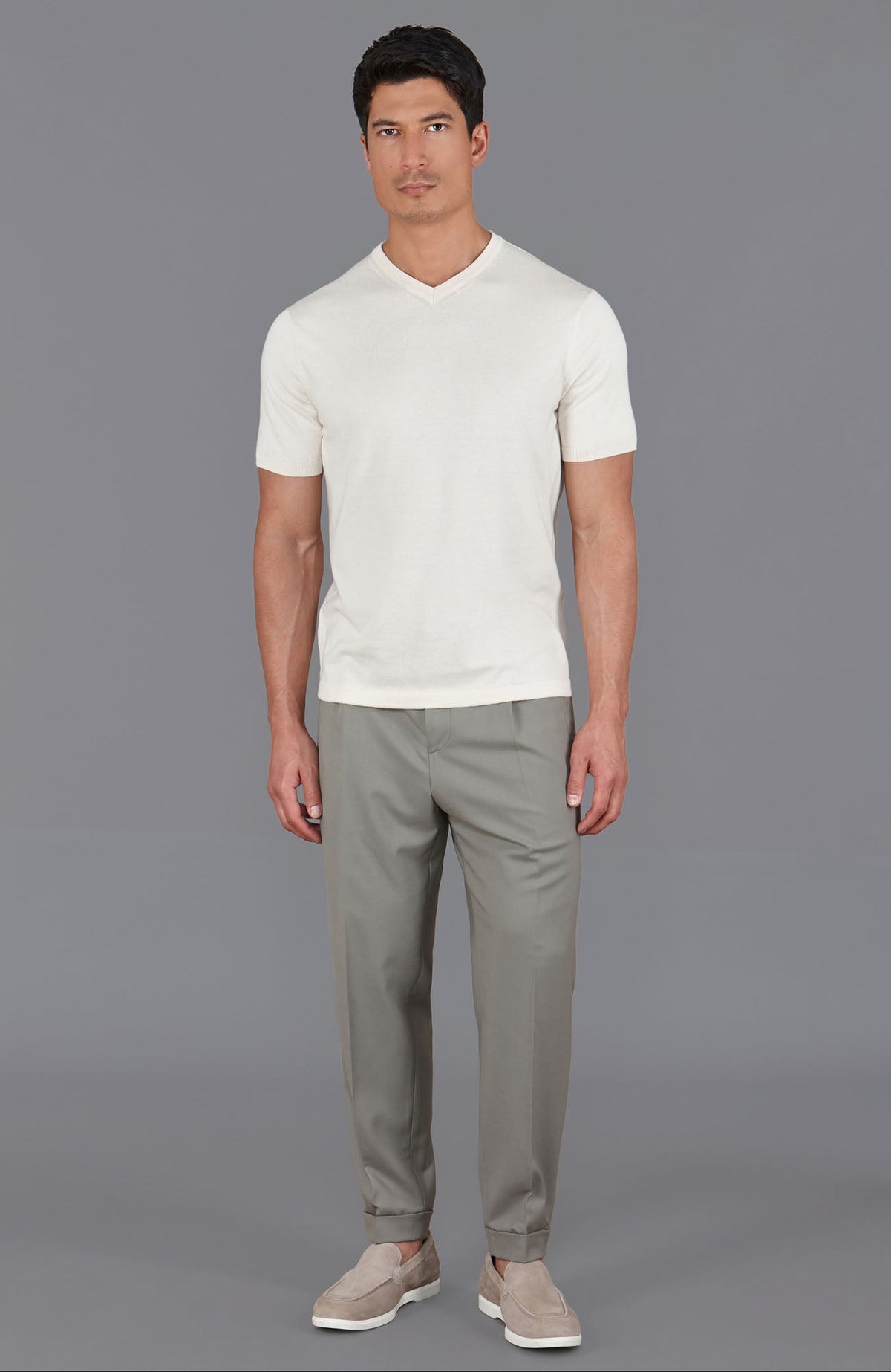 Mens Ultra Fine Cotton High V Neck Knitted T-Shirt