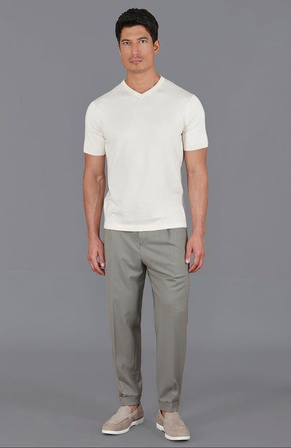 Mens Ultra Fine Cotton High V Neck Knitted T-Shirt