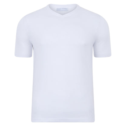 Mens Ultra Fine Cotton High V Neck Knitted T-Shirt