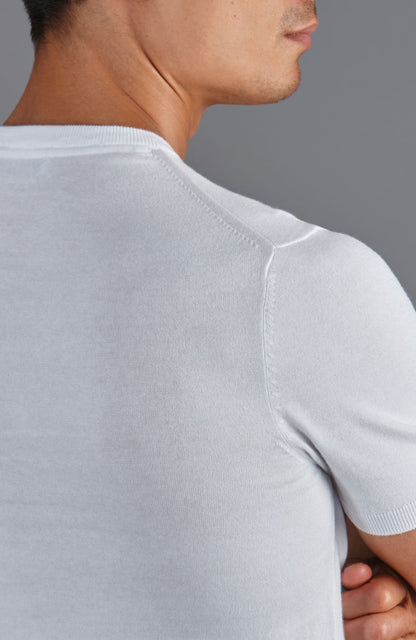 Mens Ultra Fine Cotton High V Neck Knitted T-Shirt