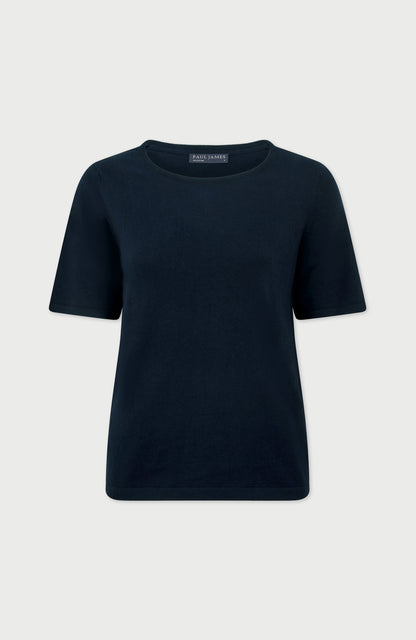Womens Ultra Fine Cotton Crew Neck Knitted T-Shirt