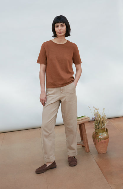 Womens Ultra Fine Cotton Crew Neck Knitted T-Shirt