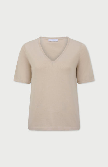 Womens Ultra Fine Cotton V Neck Knitted T-Shirt