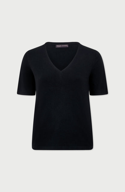 Womens Ultra Fine Cotton V Neck Knitted T-Shirt