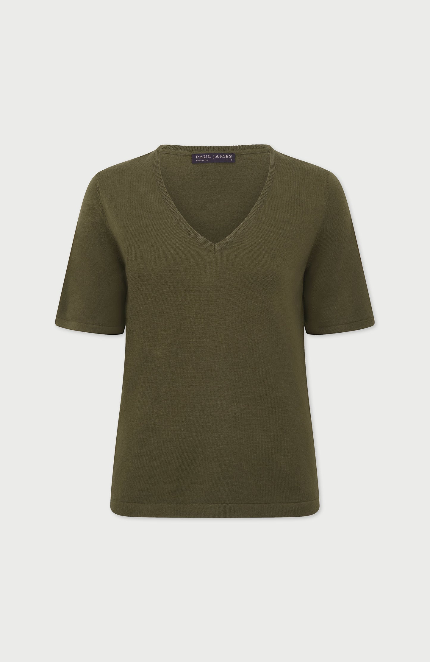 Womens Ultra Fine Cotton V Neck Knitted T-Shirt