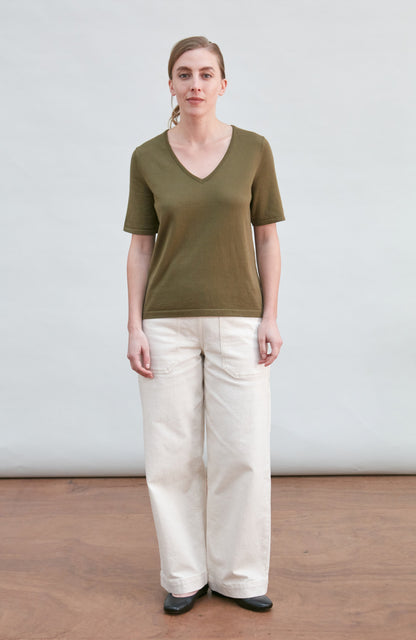Womens Ultra Fine Cotton V Neck Knitted T-Shirt