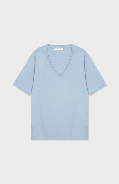 Womens Ultra Fine Cotton V Neck Knitted T-Shirt