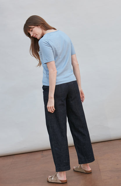 Womens Ultra Fine Cotton V Neck Knitted T-Shirt