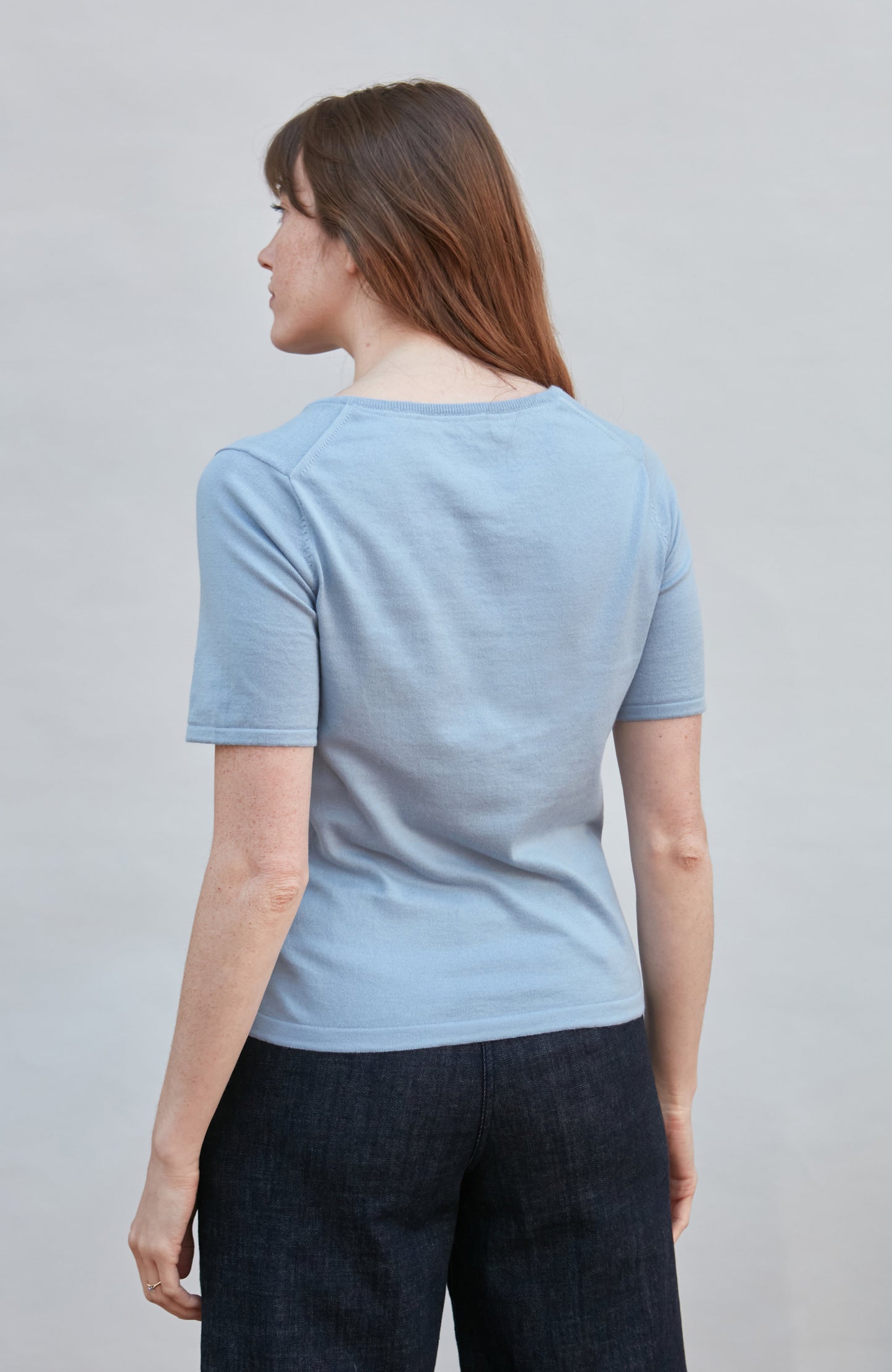 Womens Ultra Fine Cotton V Neck Knitted T-Shirt