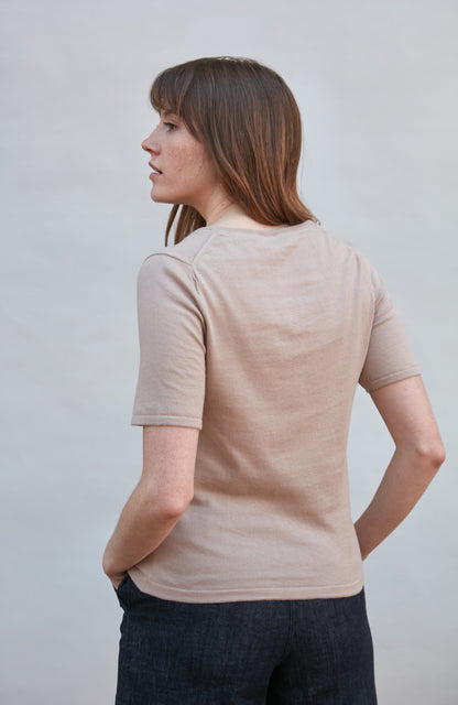 Womens Ultra Fine Cotton V Neck Knitted T-Shirt