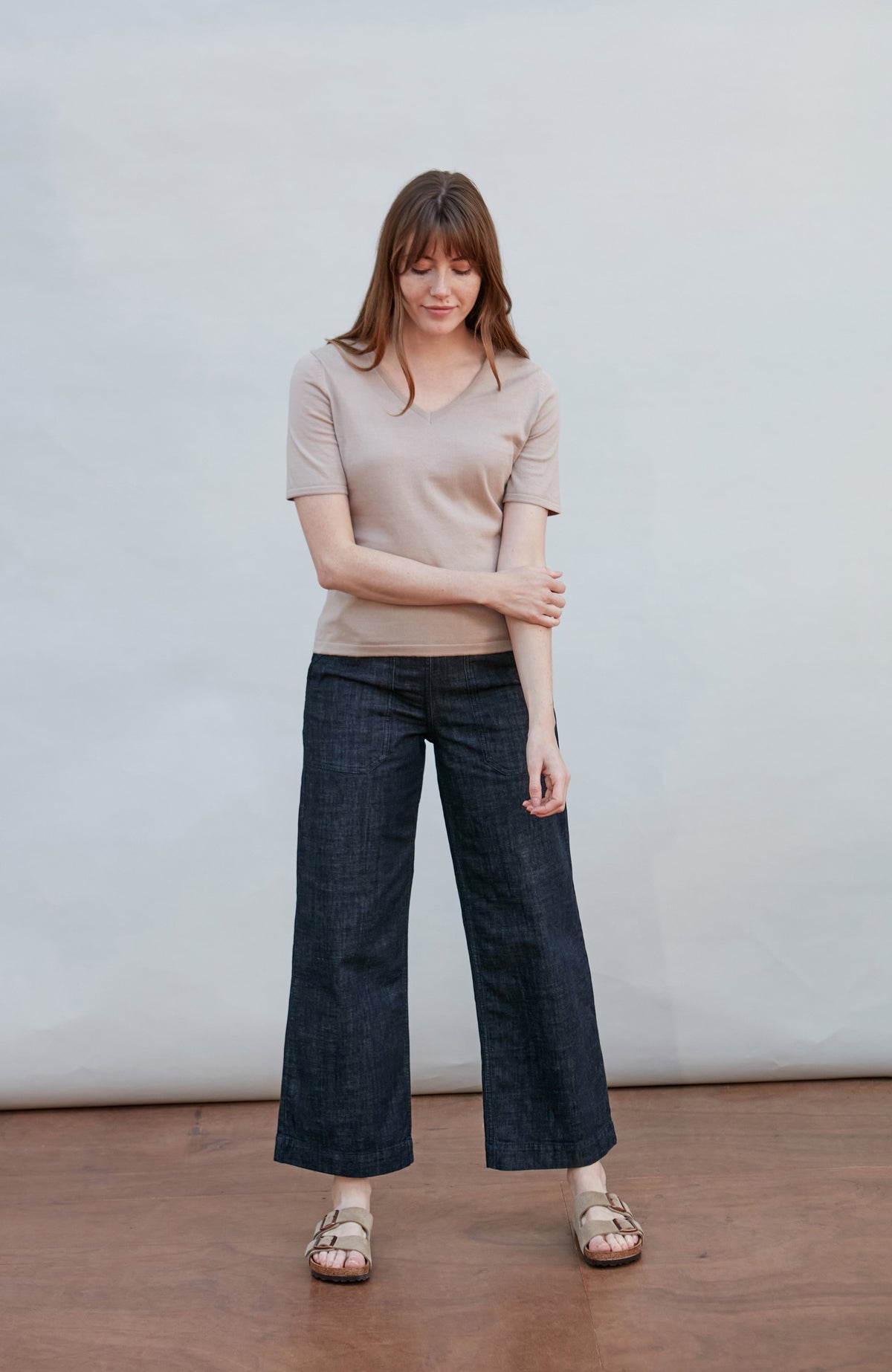 Womens Ultra Fine Cotton V Neck Knitted T-Shirt
