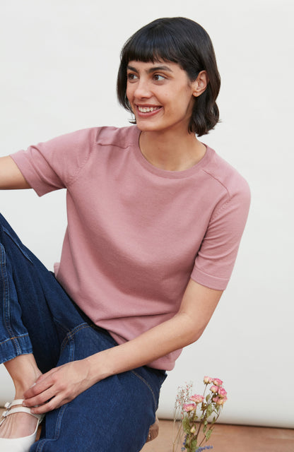 Womens Ultra Fine Cotton Saddle Shoulder Knitted T-Shirt
